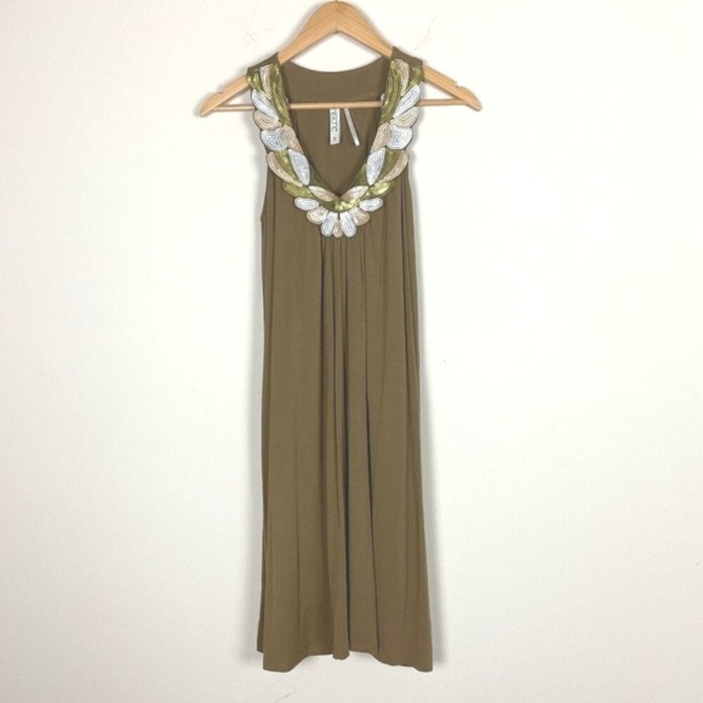 2/$30 Kische‎ Sleeveless Beaded Collar Brown Midi Dress Small